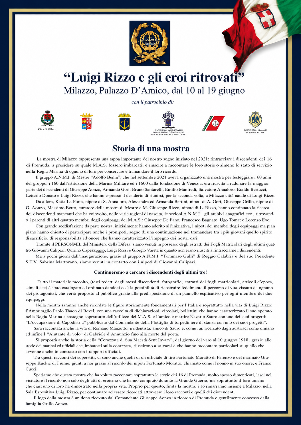 Manifesto Luigi Rizzo e gli eroi ritrovati